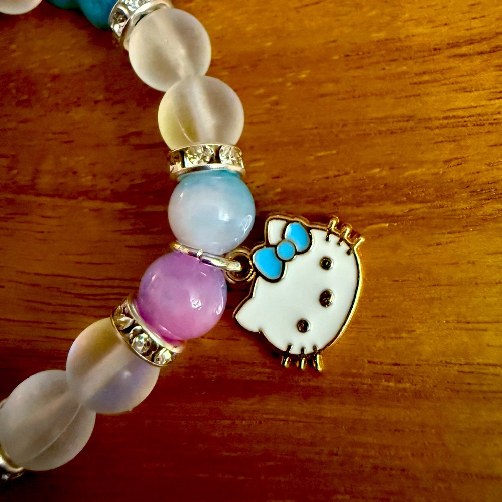 AAA Persian Jade & Moonstone Gemstone Bracelet with Kitty Charm!